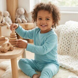 Kids' Essential Solid Teal Pajama Set - Soft Cotton Long Sleeve Loungewear